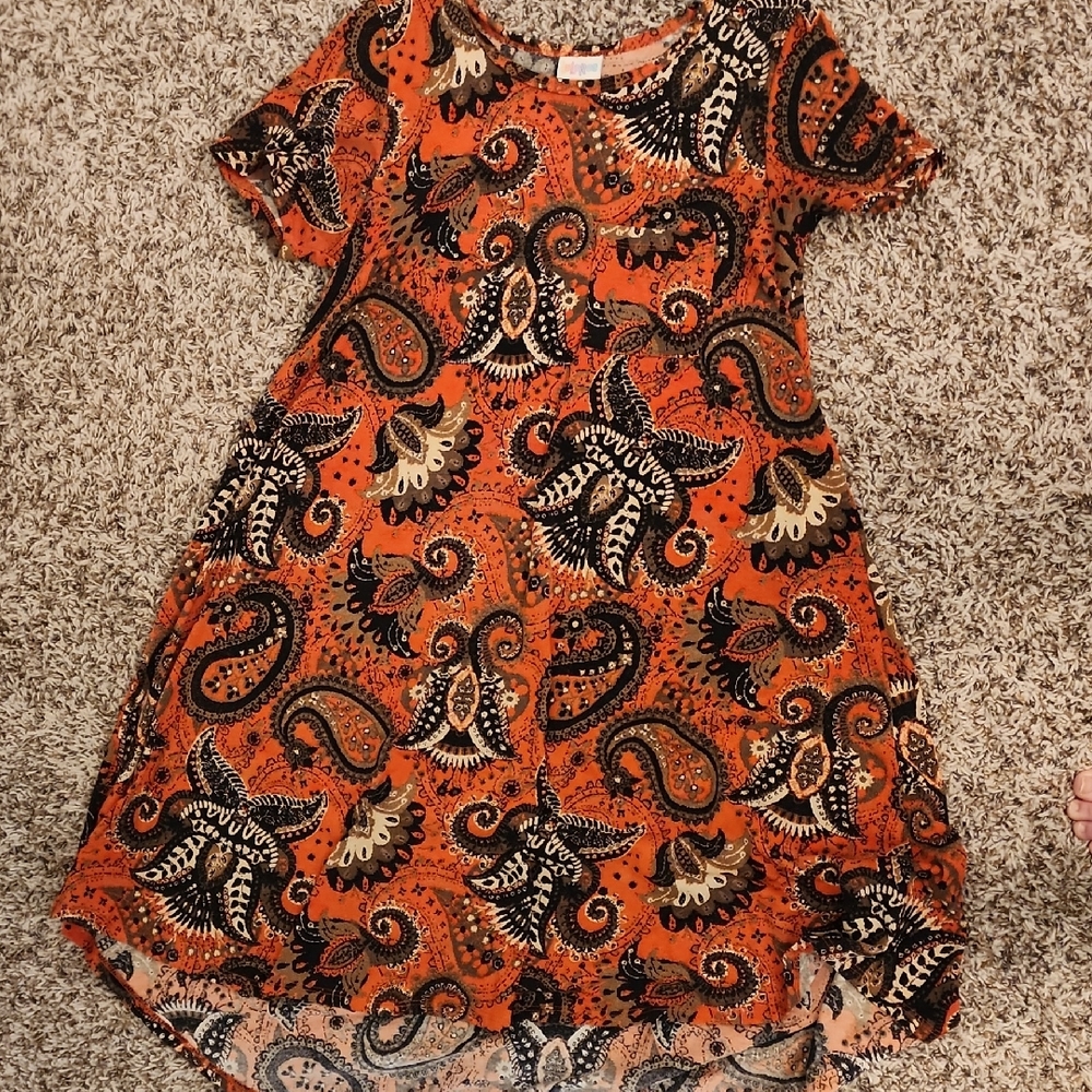 LULAROE Carly Paisley Print Dress - Orange and Black